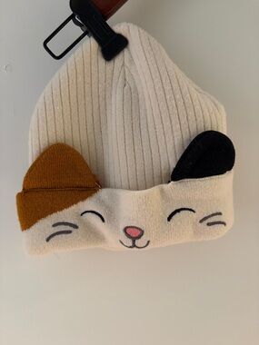 GAP Kids Cream Beanie Hat with Brown and Black Ear Accents